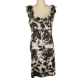 white house black market satin bodycon floral dress ruffle neck size 10